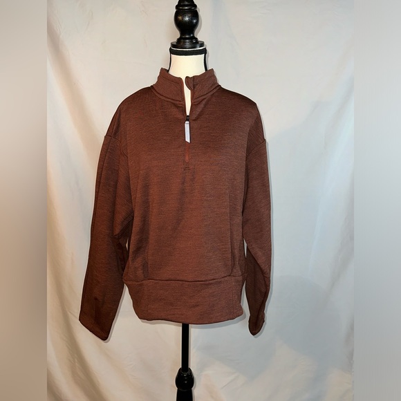 Athleta Sweaters - ATHLETA • NWT Altitude Polartec Half Zip Sweatshirt • Size L  Mahogany Heather